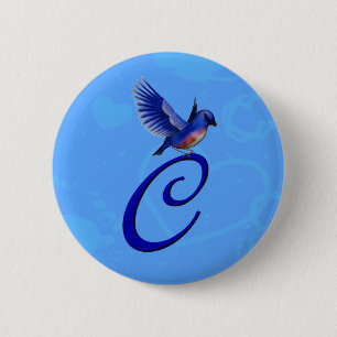 Badge Rond 5 Cm Bluebird Elegant Monogramme Initiale C