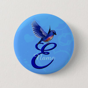 Badge Rond 5 Cm Bluebird Élégant Monogramme Initiale E Personnalis