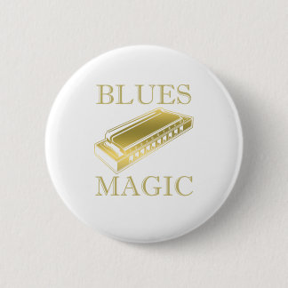 Badge Rond 5 Cm Blues Magic Instrument Harmonica Music Sound Cadea
