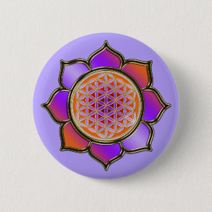 Badge Rond 5 Cm Blume des Lebens Lotus - violet orange / violet