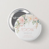 Badge Rond 5 Cm Blush & Ivory Floral 100e fête d'anniversaire (Devant & derrière)