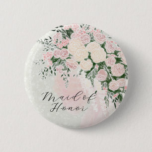 Badge Rond 5 Cm Blush M.O.H noeud et bouquet de glycine rose 