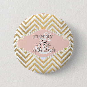 Badge Rond 5 Cm Blush Preppy Chevron Stripe Ancre marine moderne