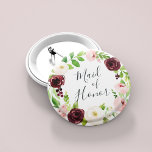 Badge Rond 5 Cm Blush Romance Maid of Honor<br><div class="desc">Identifiez les joueurs clés de votre douche nuptiale avec nos boutons floraux élégants et doucement chics. Bouton est doté d'une couronne d'aquarelle fleurie couleur marsala rose et bordeaux avec "bonne d'honneur" inscrite à l'intérieur en écriture manuscrite.</div>