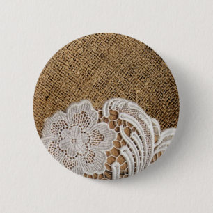 Badge Rond 5 Cm bohème rustique pays occidental burlap et dentelle