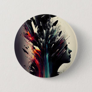 Badge Rond 5 Cm Boho art abstrait avec visage de fille