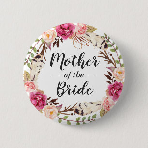 Badge Rond 5 Cm Boho Chic Floral Wreath Mère de la mariée Groom
