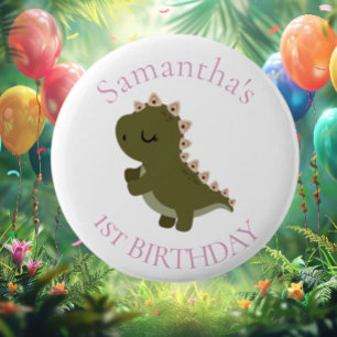 Badge Rond 5 Cm Boho Dinosaur Baby Girl 1er anniversaire