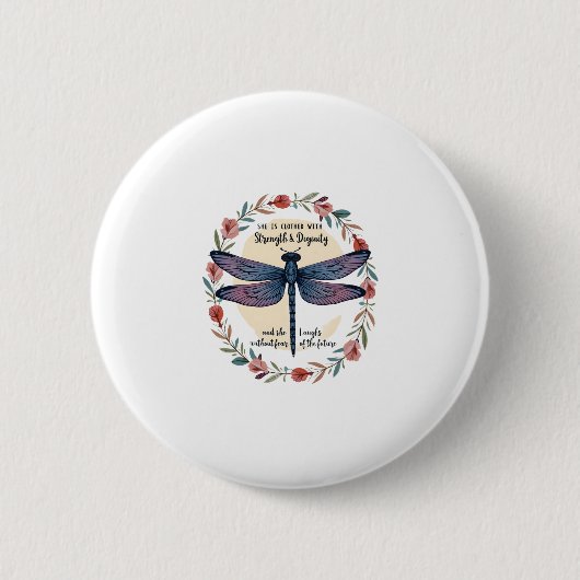 Badge Rond 5 Cm Boho Floral Dragonfly She Is Clothed With Strength (Devant)