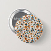 Badge Rond 5 Cm Boho Folk Art Wildflower Meadow Rust Teal Floral (Devant & derrière)