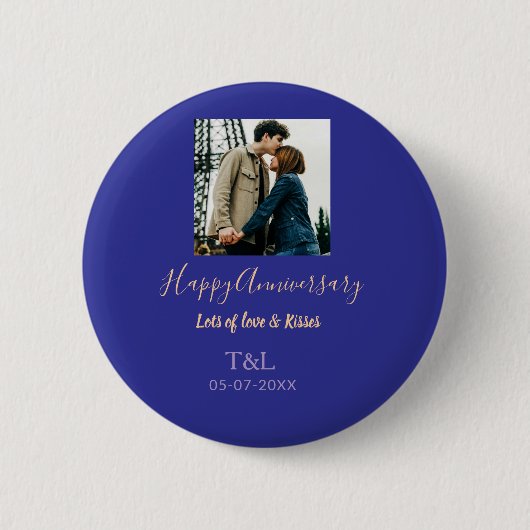 Badge Rond 5 Cm Boho moderne heureux anniversaire ajouter nom bleu (Devant)