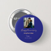 Badge Rond 5 Cm Boho moderne heureux anniversaire ajouter nom bleu (Devant & derrière)