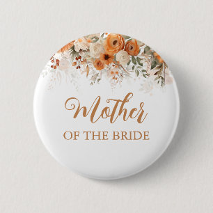 Badge Rond 5 Cm Boho Orange Brûlé Chute Florale Mère De La Mariée