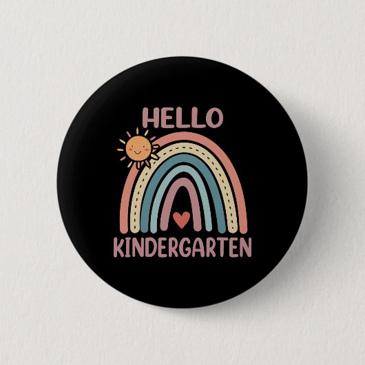 Badge Rond 5 Cm Boho Rainbow Heart For Teachers Women Hello Kinder (Devant)