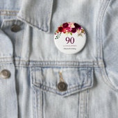 Badge Rond 5 Cm Boho rouge Bourgogne 90e fête d'anniversaire (En situation)