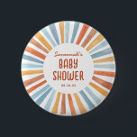 Badge Rond 5 Cm Boho Sunshine Baby shower neutre pour les femmes<br><div class="desc">Bienvenue votre petit rayon de soleil avec ce Boho Sunshine Genre Neutre Baby shower Button avec un adorable soleil jaune,  or,  orange,  bleu et pêche aquarelle.</div>