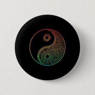 Badge Rond 5 Cm Boho Yin Yang Mandala Zen Méditation Taoïsme Tai C