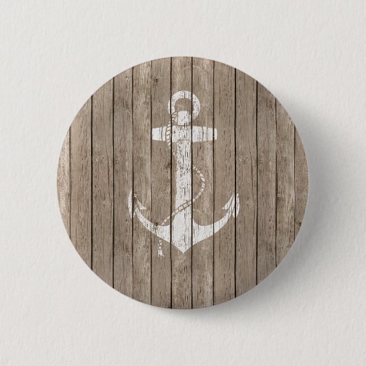 Badge Rond 5 Cm Bois affligé avec l'Ancre (Devant)
