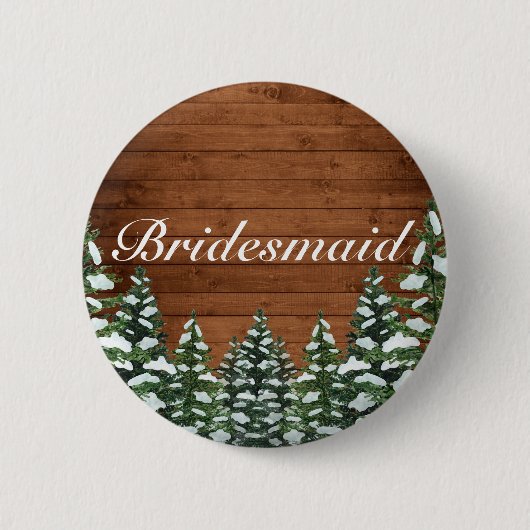 Badge Rond 5 Cm Bois neigeux & Forêt Pays Pin Titre du Mariage (Devant)