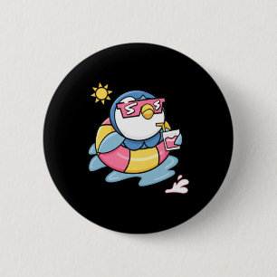 Badge Rond 5 Cm Boisson flottante d'été Manchot détendu Vacances a