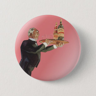 Badge Rond 5 Cm Boissons vintages, Butler Servant du vin sur plate