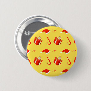 Badge Rond 5 Cm Boîte cadeau de Noël sucre de canne chapeau de Noë