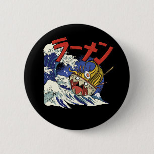 Badge Rond 5 Cm Bol amusant du Ramen pendant une tempête océanique