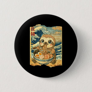 Badge Rond 5 Cm Bol Ramen Nouilles Fun Sloth Kawaii Vague Japonais
