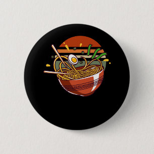 Badge Rond 5 Cm Bol Ramen rétro avec baguettes nouilles japonaise