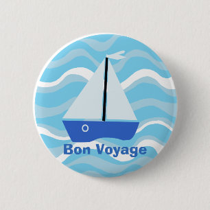 Badge Rond 5 Cm Bon Voyage voilier sur les vagues de l'océan