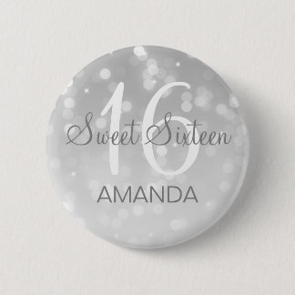 Badge Rond 5 Cm Bonbon 16 lumières argentées d'étincelle de Bokeh