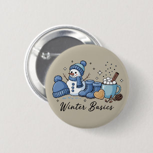 Badge Rond 5 Cm Bonhomme de neige de base hivernale Météo de Noël 