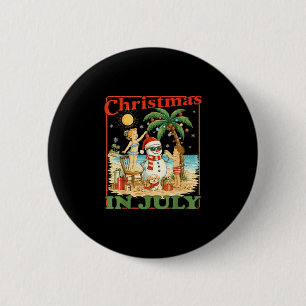 Badge Rond 5 Cm Bonhomme de neige drôle Noël en juillet xmas été