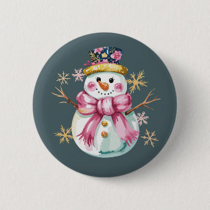 Badge Rond 5 Cm Bonhomme de neige féminin Vacances d'hiver Noël Mi