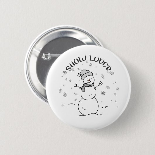 Badge Rond 5 Cm Bonhomme de neige mignon avec texte SNOW LOVER et  (Devant & derrière)