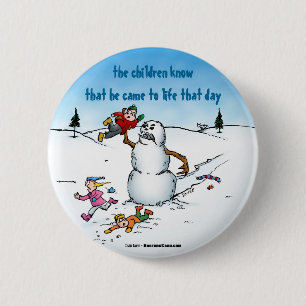 Badge Rond 5 Cm Bonhomme de neige tueur dessin animé drôle