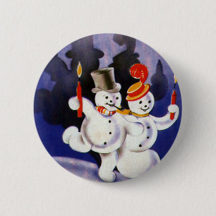 Badge Rond 5 Cm Bonhommes de neige dansants de Noël vintage avec d