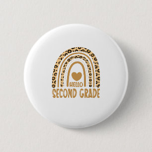 Badge Rond 5 Cm Bonjour 2e année Leopard Rainbow-Back à l'école