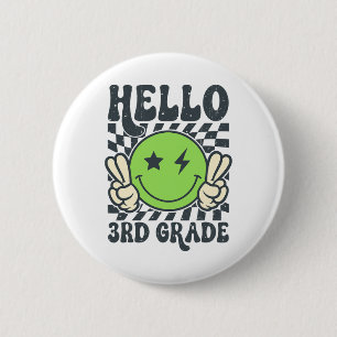 Badge Rond 5 Cm Bonjour 3e année Vibes Groovy Sourire Visage Retou