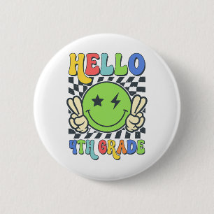 Badge Rond 5 Cm Bonjour 4e année Vibes Groovy Sourire Visage Retou