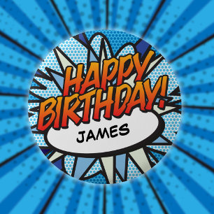 Badge Rond 5 Cm BONJOUR D'ANNIVERSAIRE Fun Modern Comic Book