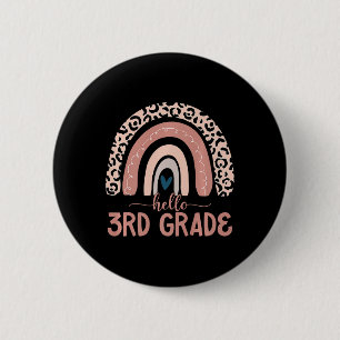 Badge Rond 5 Cm Bonjour Enseignant de 3e année Leopard Rainbow Ret