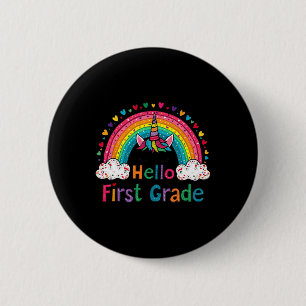 Badge Rond 5 Cm Bonjour Enseignant Enfant Licorne Mignonne Arc-en-