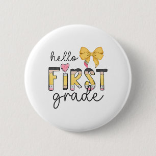 Badge Rond 5 Cm Bonjour Équipe Première Année Enseignante Fille Re