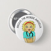 Badge Rond 5 Cm Bonjour, Je suis Infirmière Ajouter Nom (Devant & derrière)