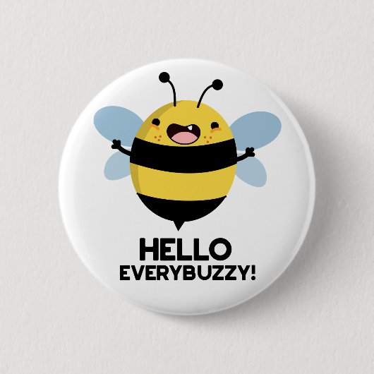 Badge Rond 5 Cm Bonjour Partout Buzzy Funny Bee Pun (Devant)