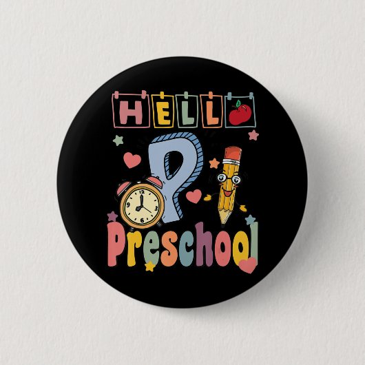 Badge Rond 5 Cm Bonjour Préscolaire Rétro Enseignant Enfants Fille (Devant)