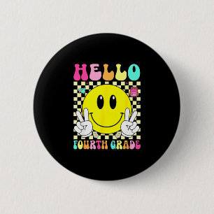 Badge Rond 5 Cm Bonjour quatrième année visage sourire rétro retou