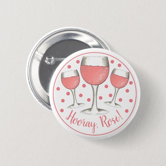 Badge Rond 5 Cm Bonjour, Rosé ! Verre rose vif rose vigne (Devant & derrière)