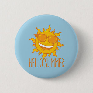 Badge Rond 5 Cm Bonjour Summer Sun Avec Lunettes de soleil